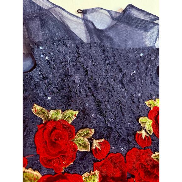 Nanette Lepore Girls Navy Floral Embroidered High-Low Party Dress – Size 7/8 - Picture 6 of 8